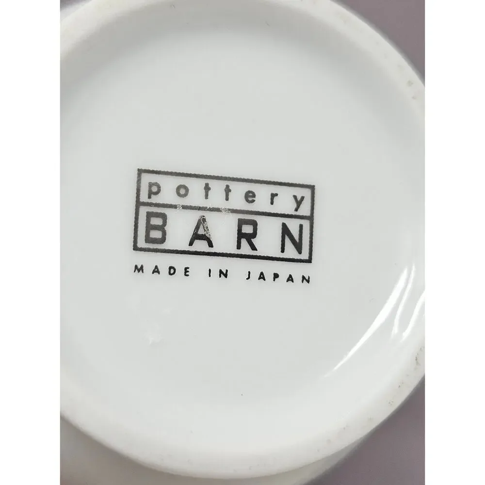 Pottery Barn Cups White Porcelain Fruit Pattern Mug - Silver Accent Set of 2 CA